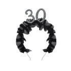 Cerchietto Frontino 30 Anni con volant in tessuto nero e numero 30 decorato con perle