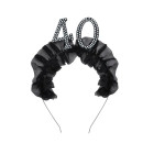 Cerchietto Frontino 40 Anni con volant in tessuto nero e numero 40 decorato con perle