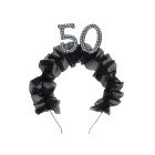 Cerchietto Frontino 50 Anni con volant in tessuto nero e numero 50 decorato con perle