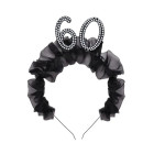 Cerchietto Frontino 60 Anni con volant in tessuto nero e numero 60 decorato con perle