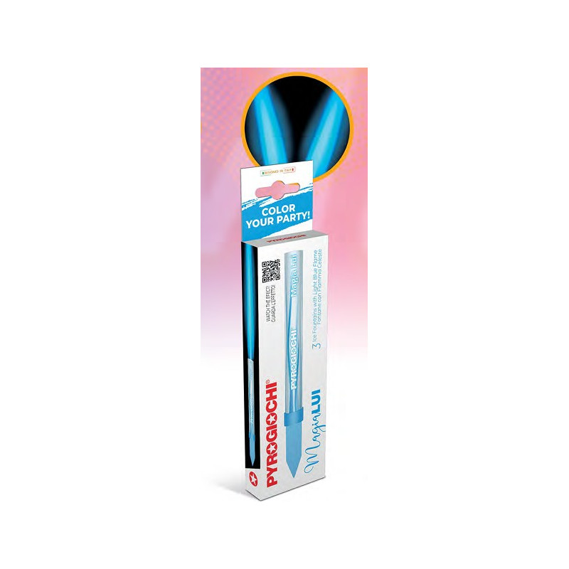 3x Candela Luminosa Fontana Fiaccola CELESTE Magic Flambè colorata compleanno