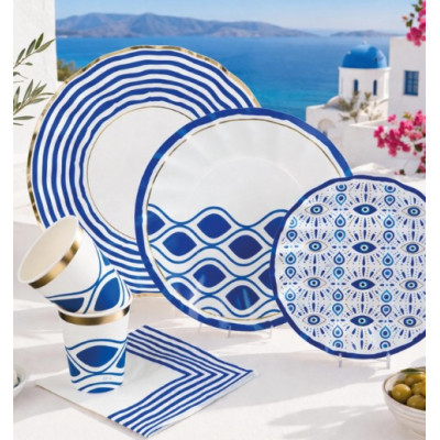 Coordinato festa Estate Mare Santorini piatti bicchieri tovaglioli