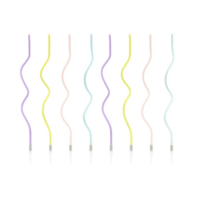 8 Candele CURLY - spirale RICCIA MULTICOLOR candeline in cera per torte H14 cm