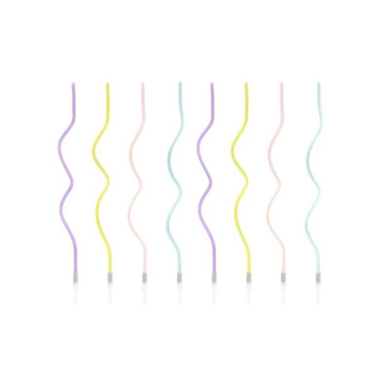 8 Candele CURLY - spirale RICCIA MULTICOLOR candeline in cera per torte H14 cm