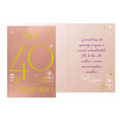 Biglietto d'auguri augurale 40 anni Compleanno con stampa numero oro lucido - completo di busta