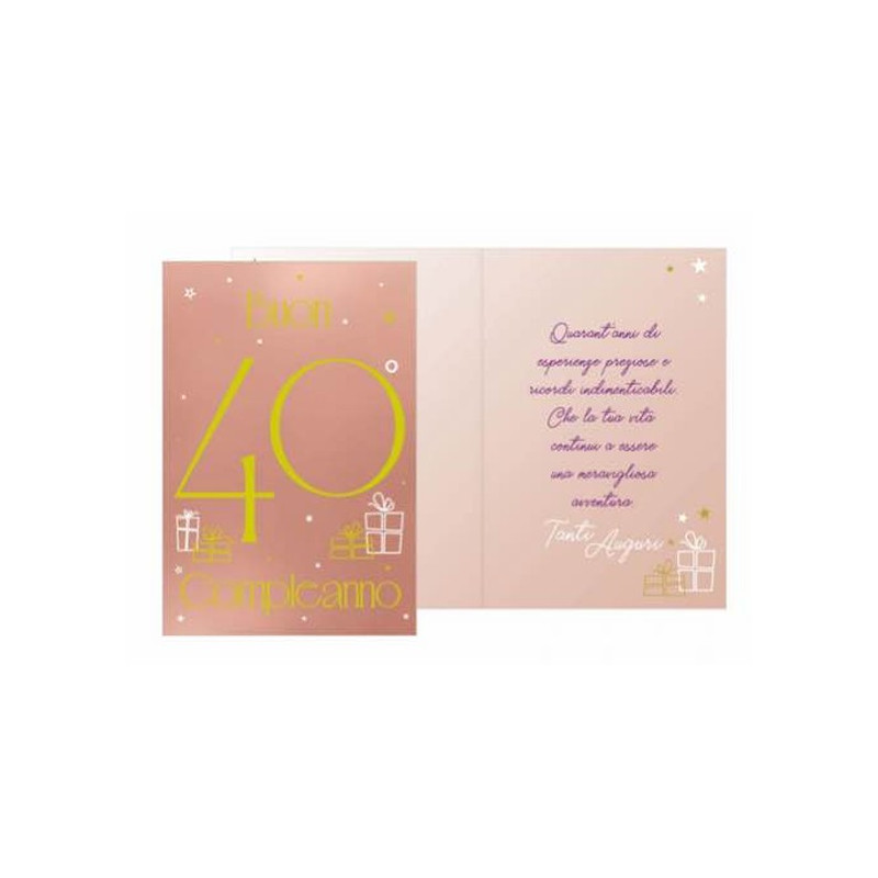 Biglietto d'auguri augurale 40 anni Compleanno con stampa numero oro lucido - completo di busta