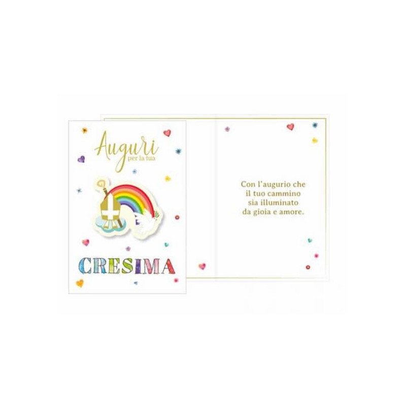 Biglietto Tanti Auguri per la Tua Cresima con ciondolo in legno miria arcobaleno