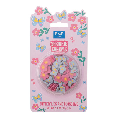 Decorazioni FARFALLE e FIORI - 16 mm in ZUCCHERO SPRINKLE MIX per torte dolci - 25g