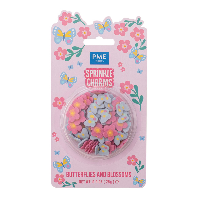 Decorazioni FARFALLE e FIORI - 16 mm in ZUCCHERO SPRINKLE MIX per torte dolci - 25g