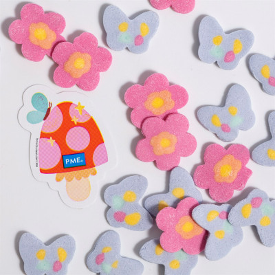 Decorazioni FARFALLE e FIORI - 16 mm in ZUCCHERO SPRINKLE MIX per torte dolci - 25g