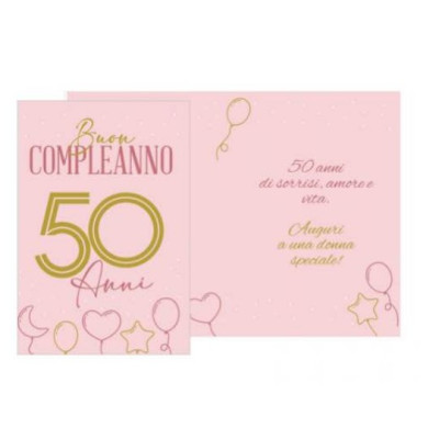 Biglietto d'auguri augurale 50 anni Compleanno con numero e palloni - completo di busta