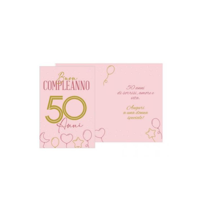 Biglietto d'auguri augurale 50 anni Compleanno con numero e palloni - completo di busta
