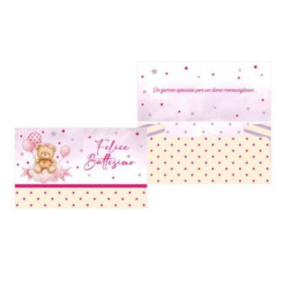 Biglietto d'auguri augurale di BATTESIMO bambina - Pochet portasoldi  con stampa orsetto