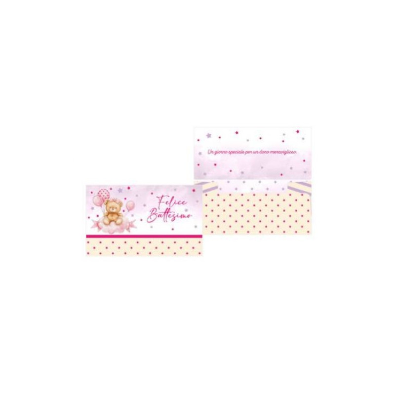 Biglietto d'auguri augurale di BATTESIMO bambina - Pochet portasoldi  con stampa orsetto