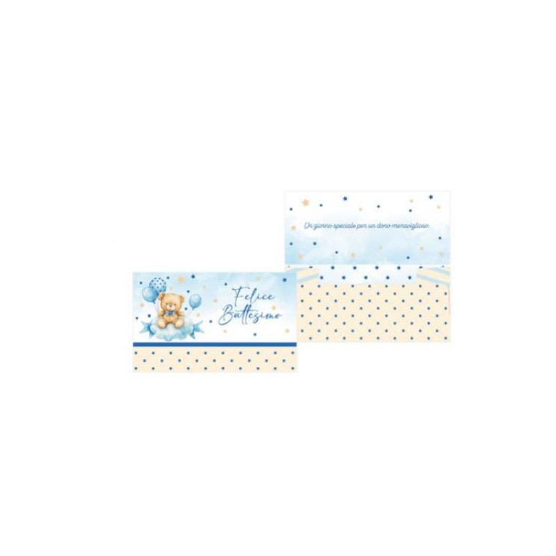 Biglietto d'auguri augurale di BATTESIMO bambino - Pochet portasoldi  con stampa orsetto