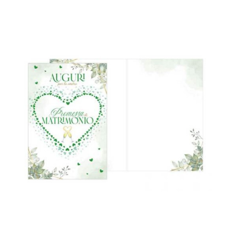 Biglietto d'auguri augurale di Promessa sposi con stampa cuore flute completo di busta