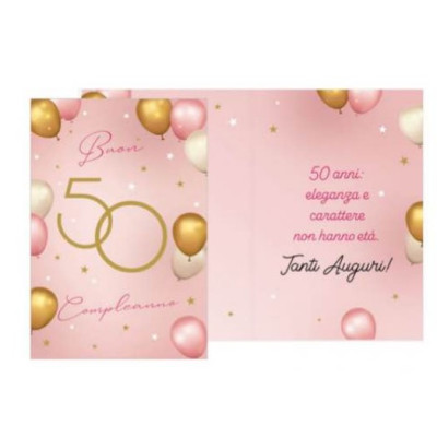 Biglietto d'auguri augurale 50 anni Compleanno con numero e palloncini - completo di busta