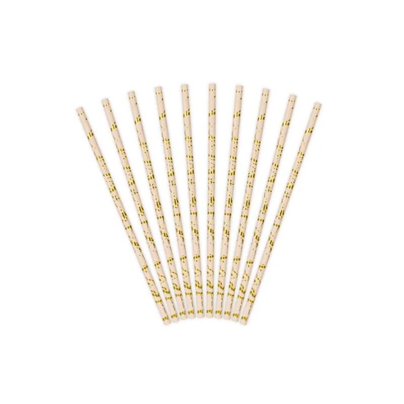 10  cannucce Rosa cipria con motivo marmorizzato Oro - cannuccia in carta 19,5cm