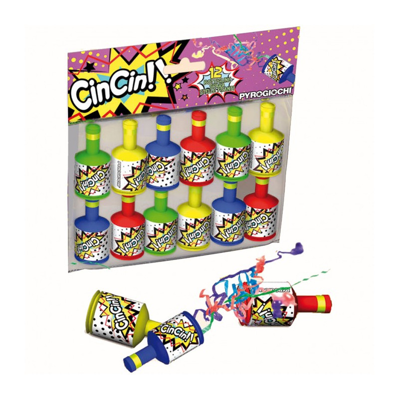 12 Bottigliette sparacoriandoli per bambini - CIN CIN - lancia coriandoli