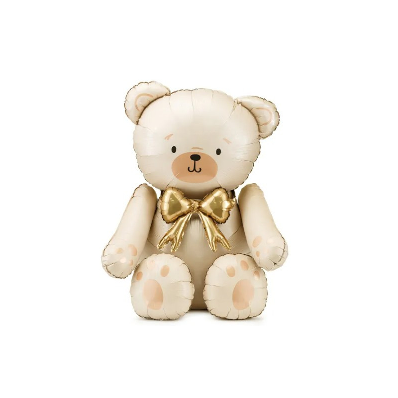 Pallone PALLONCINO orso ORSETTO crema e fiocco oroo - per party 75x84 cm