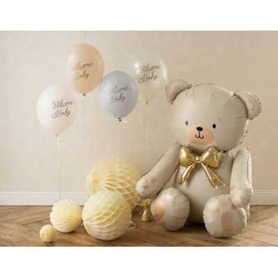 Pallone PALLONCINO orso ORSETTO crema e fiocco oroo - per party 75x84 cm