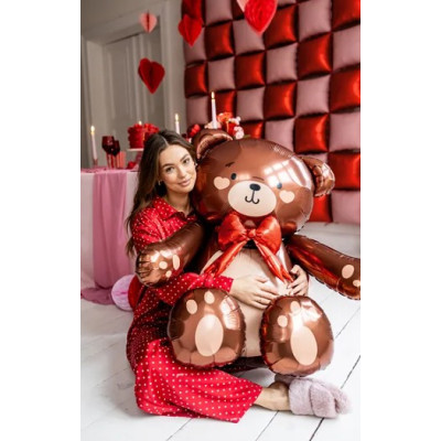 Pallone PALLONCINO orso ORSETTO e fiocco rosso - per party amore 75x84 cm