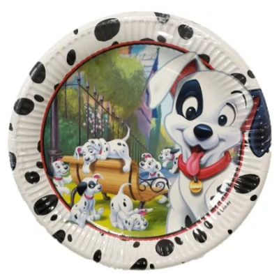 8 piatti tavola CARICA dei 101 - Cani dalmata cagnolini - diametro 23 cm - feste, compleanno bambini