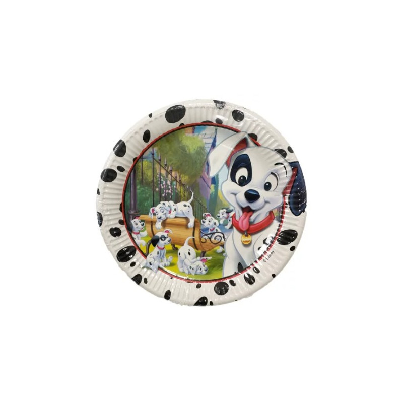 8 piatti tavola CARICA dei 101 - Cani dalmata cagnolini - diametro 23 cm - feste, compleanno bambini
