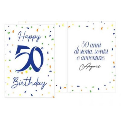 Biglietto d'auguri augurale 50 anni Compleanno con numero BLU - completo di busta