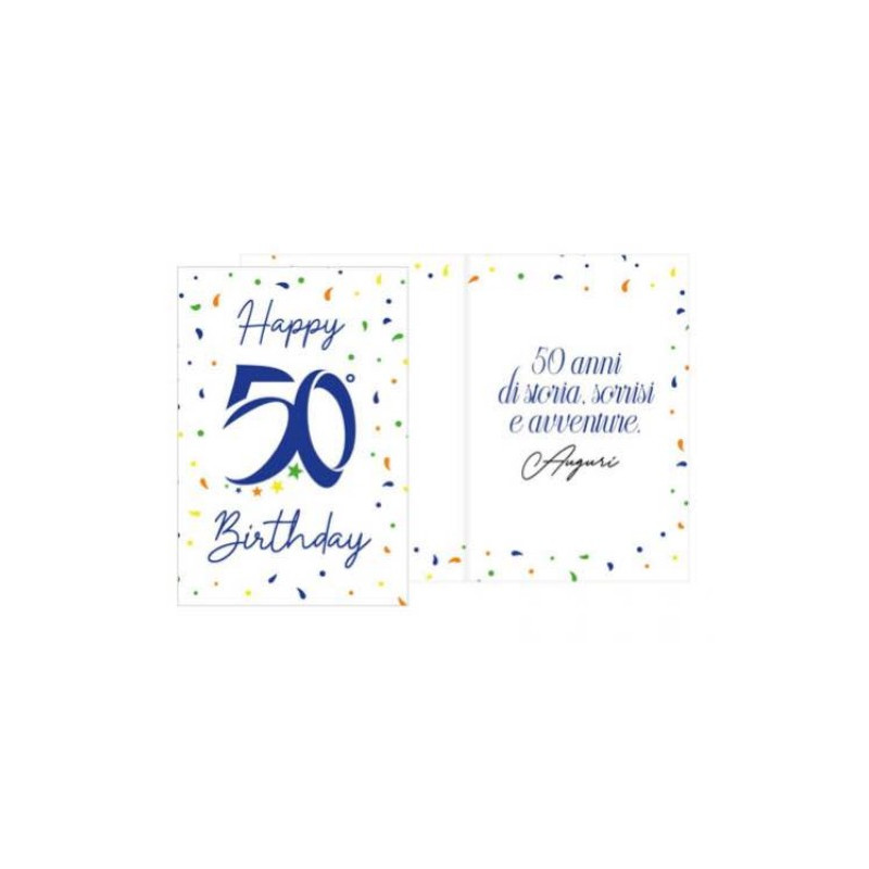 Biglietto d'auguri augurale 50 anni Compleanno con numero BLU - completo di busta