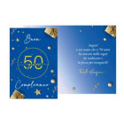 Biglietto d'auguri augurale 50 anni Compleanno con numero BLU ORO - completo di busta