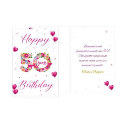 Biglietto d'auguri augurale 50 anni Compleanno con numero con fiori - completo di busta