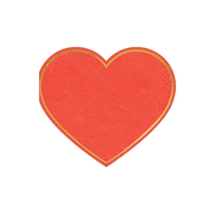 20 Tovaglioli in carta a forma di CUORE rosso e oro - 14,3x12,5cm