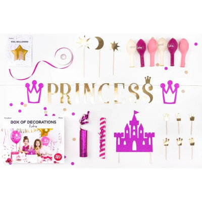 Ser tavola Compleanno PRINCIPESSA - festone, palloni, nastro, cannucce piks dolce ecc.