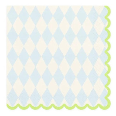 20 Tovaglioli in carta stampa rombi celesti e smerlo verde acido - 33x33cm