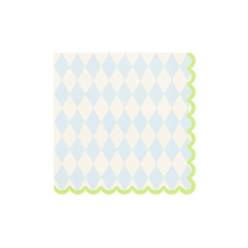 20 Tovaglioli in carta stampa rombi celesti e smerlo verde acido - 33x33cm