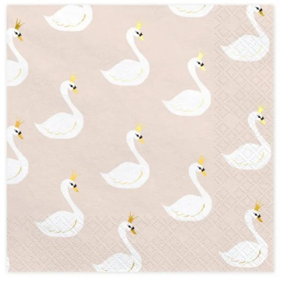 20 Tovaglioli in carta beige con stampa cigno - 33x33cm