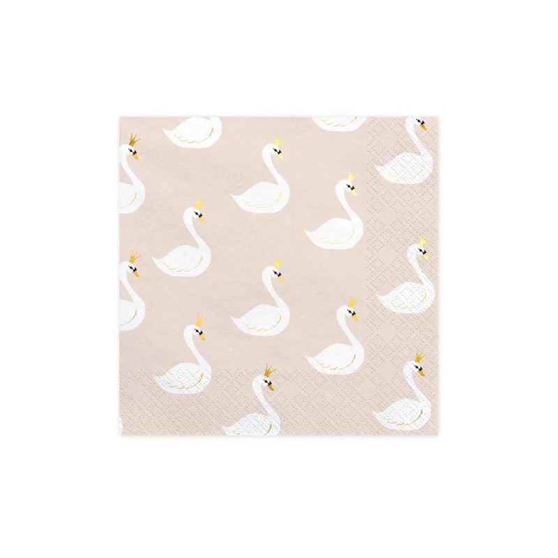 20 Tovaglioli in carta beige con stampa cigno - 33x33cm