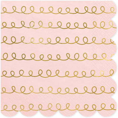 20 Tovaglioli in carta rosa stampa ghirlanda oro con smerlo- 33x33cm