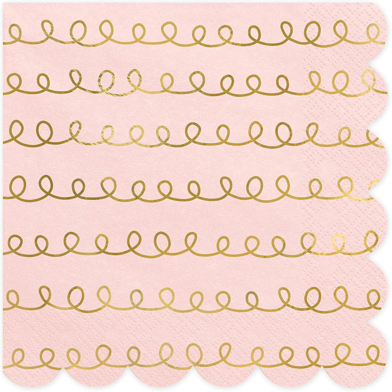 20 Tovaglioli in carta rosa stampa ghirlanda oro con smerlo- 33x33cm