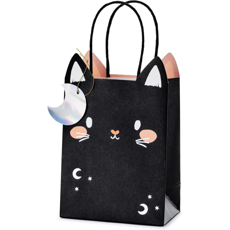 Busta regalo in carta a forma di gatto nero con orecchie cm h18x8X14 cm