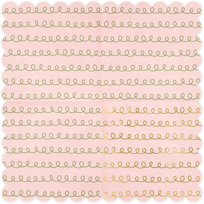 20 Tovaglioli in carta rosa stampa ghirlanda oro con smerlo- 33x33cm
