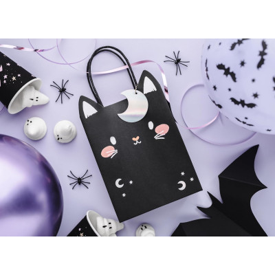 Busta regalo in carta a forma di gatto nero con orecchie cm h18x8X14 cm