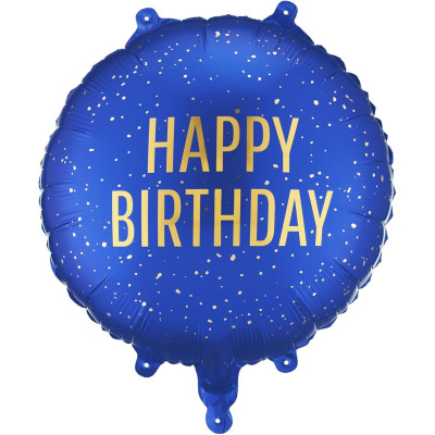 Palloncino Blu con scritta HAPPY BIRTHDAY oro - pallone in foil mylar 45cm