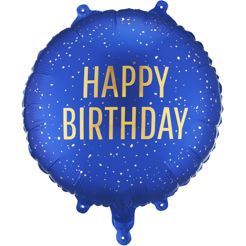 Palloncino Blu con scritta HAPPY BIRTHDAY oro - pallone in foil mylar 45cm
