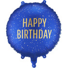 Palloncino Blu con scritta HAPPY BIRTHDAY oro - pallone in foil mylar 45cm