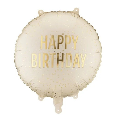 Palloncino crema con scritta HAPPY BIRTHDAY oro - pallone in foil mylar 45cm