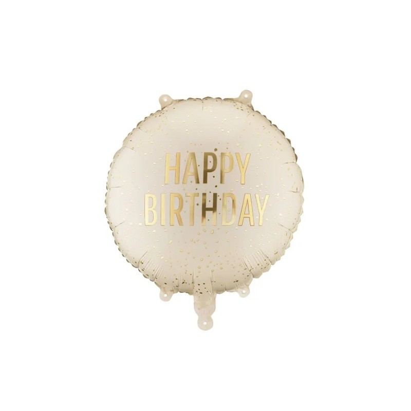 Palloncino crema con scritta HAPPY BIRTHDAY oro - pallone in foil mylar 45cm