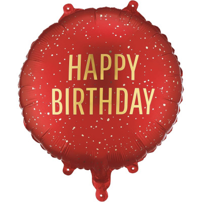 Palloncino Rosso con scritta HAPPY BIRTHDAY oro - pallone in foil mylar 45cm
