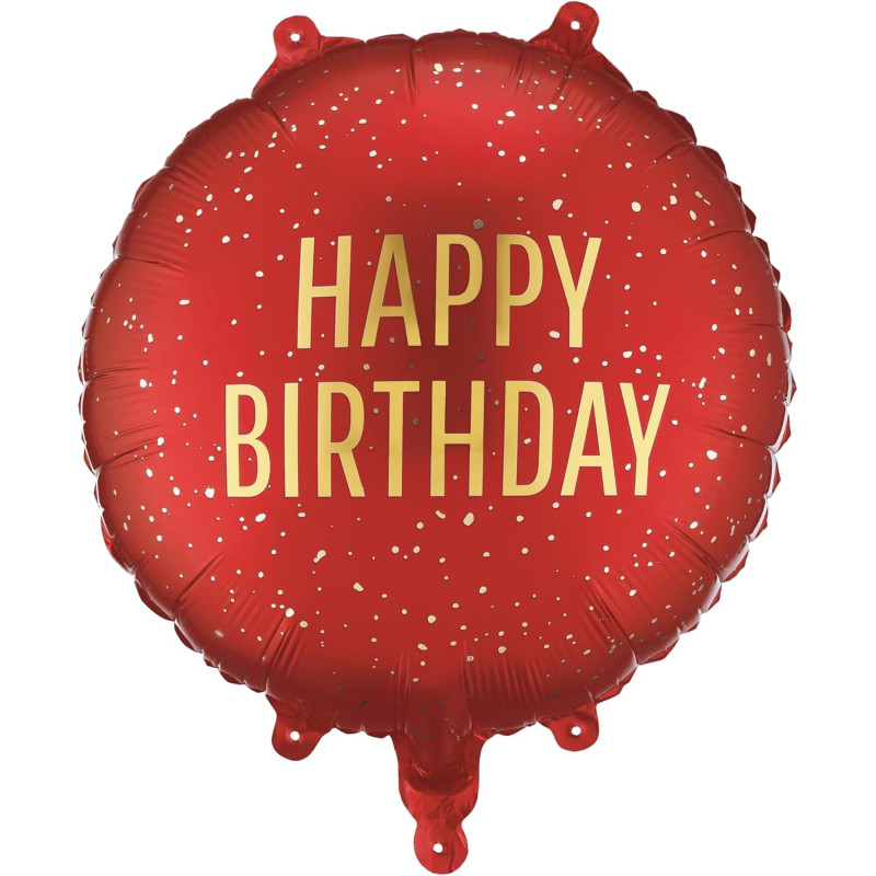 Palloncino Rosso con scritta HAPPY BIRTHDAY oro - pallone in foil mylar 45cm